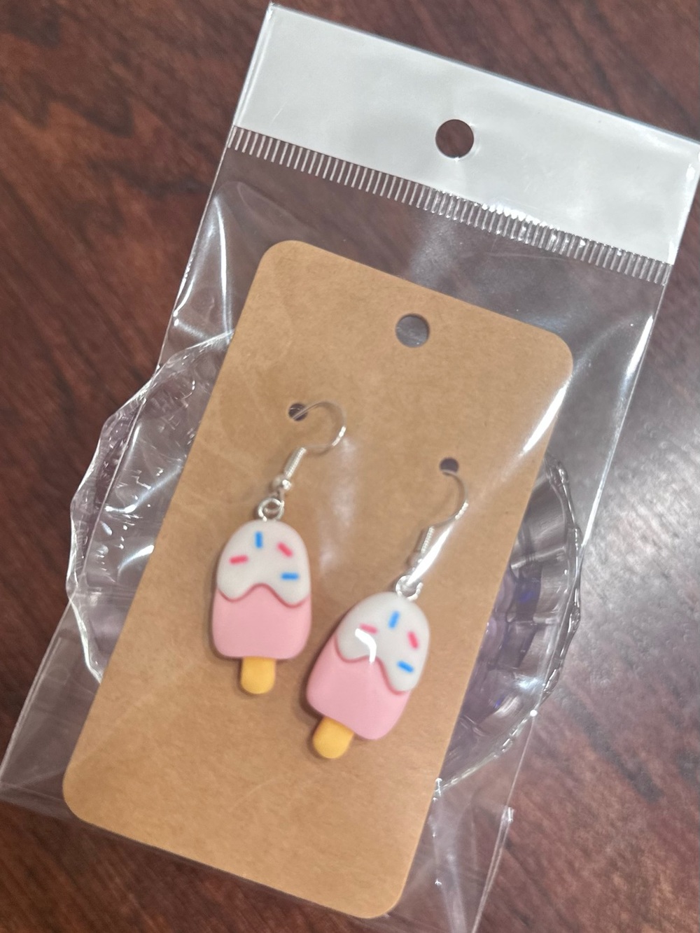 Ice Cream Popsicle Dangle Pink & Sprinkle Drop Earrings